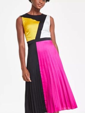 Karl Lagerfeld Paris Women's Satin Colorblocked Midi Dress